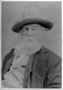 Walt Whitman, half-length portrait, facing left, wearing hat LCCN96509384
