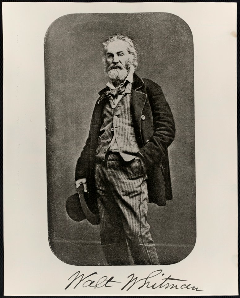 Walt Whitman, full-length portrait, standing with hand in pocket and holding hat LCCN2004675302