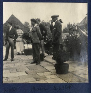 Walter James Redfern Turner, two unknown women, Mark Gertler, unknown man, Walter Taylor by Lady Ottoline Morrell