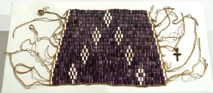 Wampum Wrist Ornament, Iroquois or Penobscot, 18th century AD, shell, fiber, and leather with metal cross - Native American collection - Peabody Museum, Harvard University - DSC01592 photo