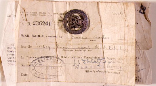 War badge of Francis Hamilton