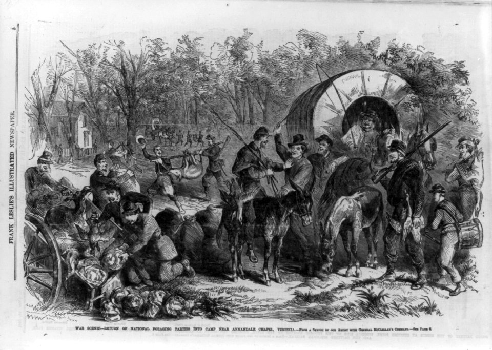 War scenes - return of national foraging parties into camp near Annandale Chapel, Virginia LCCN99614066