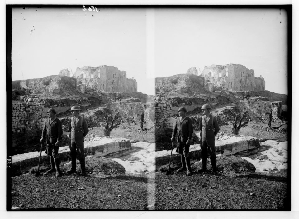 War views of Neby Samuel (Mizpah). Ruined mosque, distant view. LOC matpc.02237