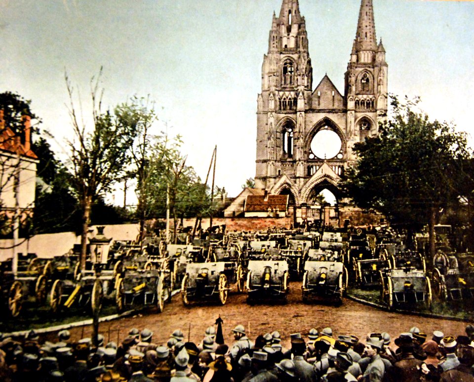 War trophies in front of a church along the Chemin des Dames, France, June 6, 1918 (30954226092)