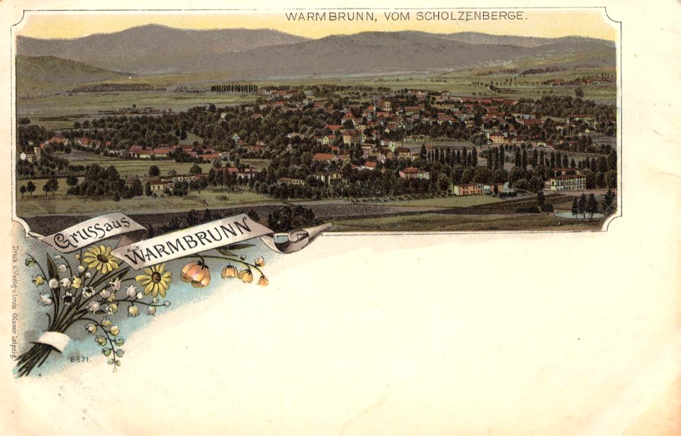 Warmbrunn, Schlesien - Stadtansicht vom Scholzenberge (Zeno Ansichtskarten)