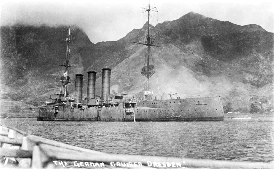 SMS Dresden (1907) at Juan Fernandez Island after surrender. RMG N04922