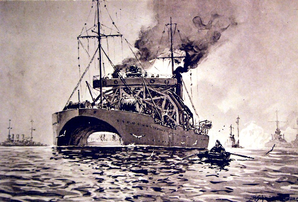 SMS Vulkan, U-Boat salvage tug during WWI, artwork by R. Schmidt (27443636454)