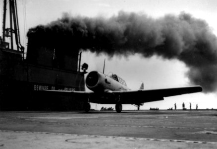 SNJ-5C Texan on USS Sable (IX-81) 1945