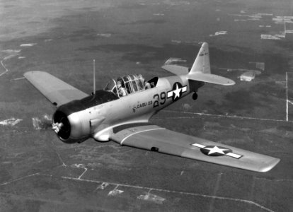 SNJ-4 in flight over New Jersey c1945