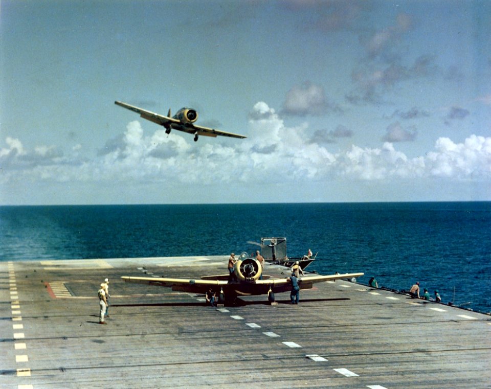 SNJ landing on USS Monterey 1953