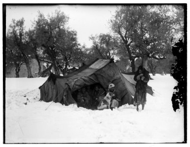 Snow in Jerusalem, 1921. Arabs in tent in snow LOC matpc.00785