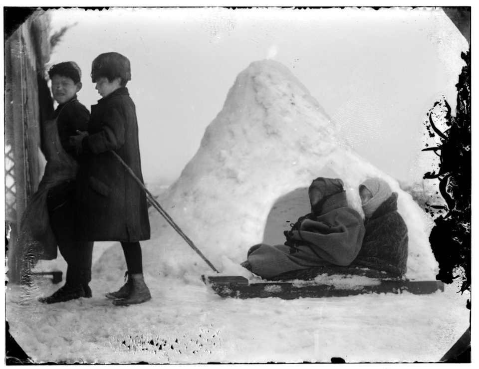 Snow in Jerusalem 1921. Children pulling children on sled LOC matpc.00783