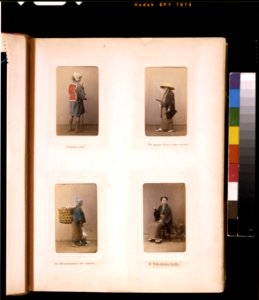 Studio portraits of a Japanese laborer, a doctor, an elderly woman carrying vegetables in a basket and a young woman LCCN2011649872