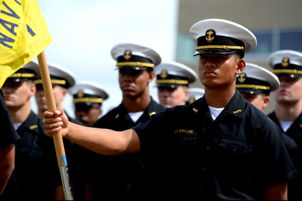 Students from Naval Academy Preparatory School stand in formation during a 9-11 commemoration ceremony at Naval Station Newport, R.I., Sept 140911-N-PX557-164
