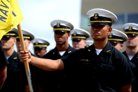 Students from Naval Academy Preparatory School stand in formation during a 9-11 commemoration ceremony at Naval Station Newport, R.I., Sept 140911-N-PX557-164 photo