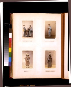 Studio portraits of a Japanese officer (yaconin) with wife and son, a woman, a child in antique armor, and a merchant's daughter LCCN2011649898