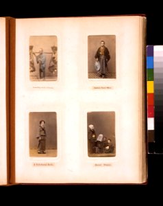 Studio portraits of a Japanese broom vendor, a naval officer, a woman, and women street singers LCCN2011649897 photo