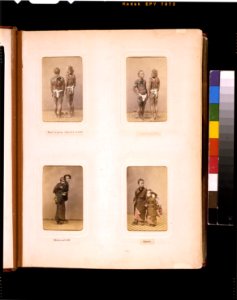 Studio portraits of Japanese tattooed bettoes (horse grooms), a mother carrying child on her back, and two young sisters LCCN2011649861