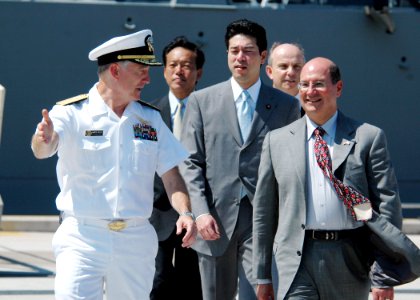 US Navy 060829-N-1332Y-126 Secretary of the Navy (SECNAV), the Honorable Dr. Donald C. Winter, is welcomed to Commander, Fleet Activities, Yokosuka by Commander, Naval Forces Japan, Rear Adm. Jamie Kelly