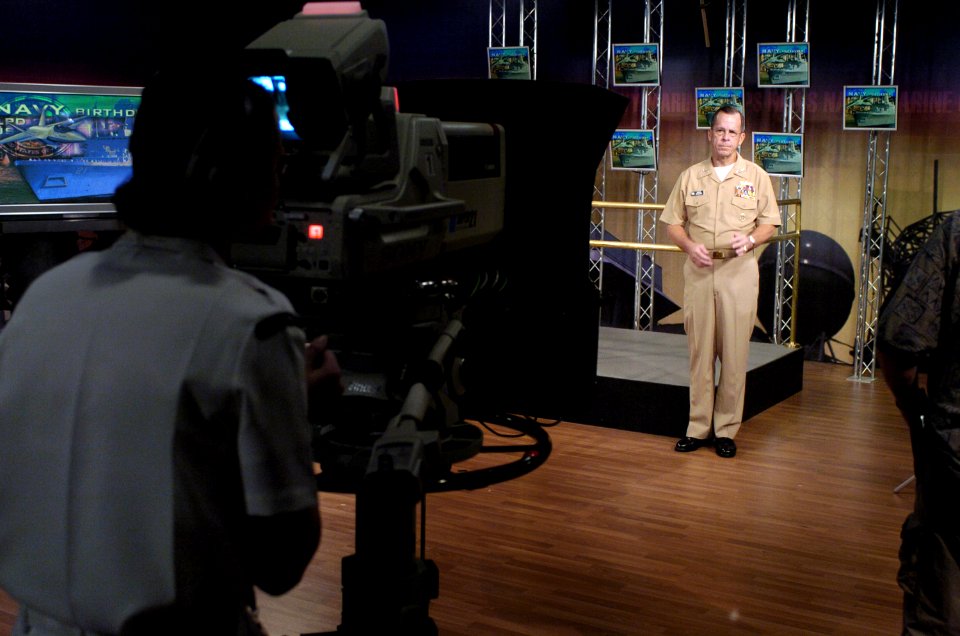 US Navy 060830-N-0696M-042 Chief of Naval Operations (CNO) Adm. Mike Mullen tapes public service announcements (PSA) at the Naval Media Center in Washington, D.C