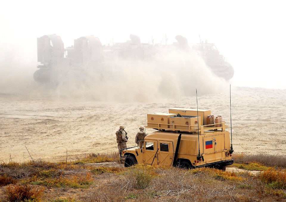 US Navy 061021-N-4774B-398 Landing Craft Air Cushion Six One (LCAC 61) prepares for a simulated evacuation exercise during a Naval Beach Group field exercise