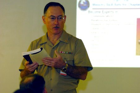 US Navy 061019-N-0841E-555 Capt. James R. Fisher, Naval Surface Force Atlantic chaplain, conducts training for chaplains and religious program specialists from around the region at the area-wide training at Naval Amphibious Bas