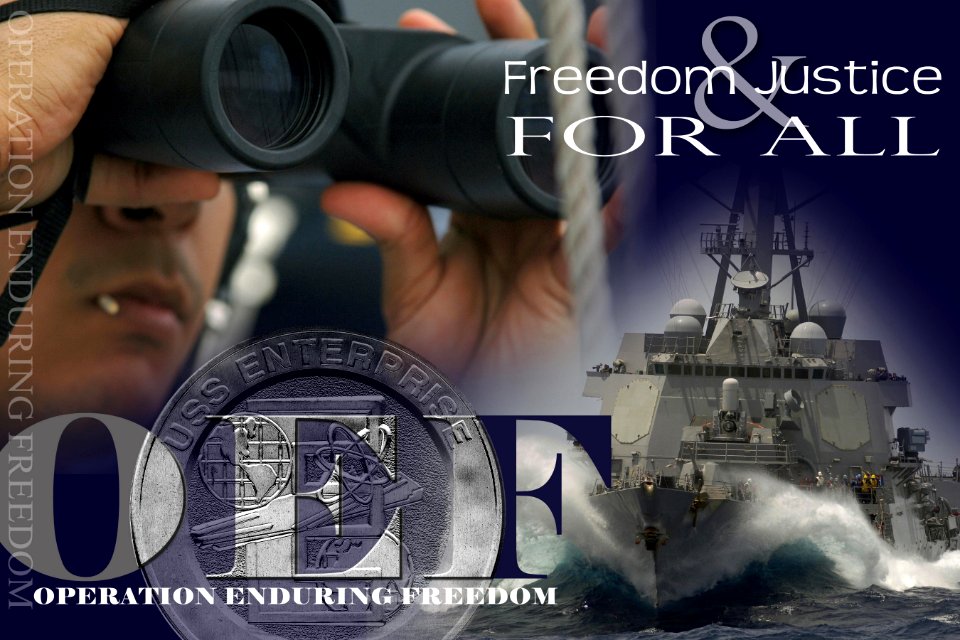 US Navy 060910-N-3130P-004 Illustration displays crew members involved in Operation Enduring Freedom (OEF) and their support in the day-to-day evolutions that contribute to the missions success