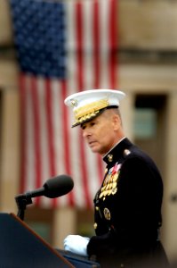 US Navy 060911-N-0696M-090 Chairman of the Joint Chiefs of Staff, Marine Gen. Peter Pace speaks to attendees at a memorial ceremony at the Pentagon remembering the 5th anniversary of terrorist attacks on the United States