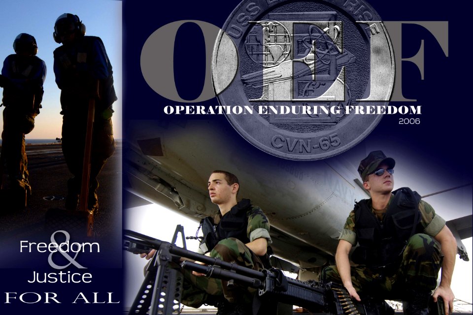 US Navy 060910-N-3130P-002 Illustration displays crew members involved in Operation Enduring Freedom (OEF) and their support in the day-to-day evolutions