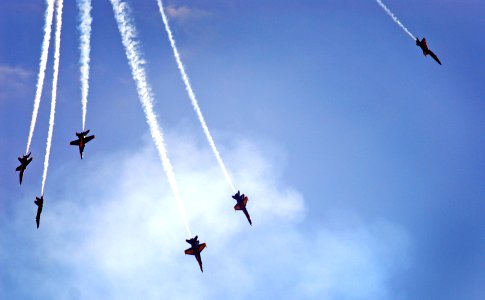 US Navy 061014-N-4774B-040 The U.S. Navy's Blue Angels, led by commanding officer Cmdr. Stephen Foley, perform aerial acrobatics during the 2006 Miramar Air Show at Marine Corps Air Station Miramar