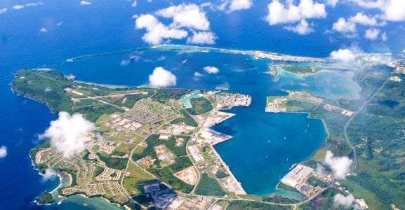 US Navy 060920-N-0000X-001 An aerial view of U.S. Naval Base Guam Sept. 20, 2006 (cropped)