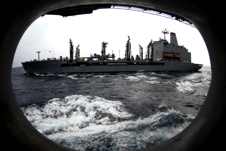 US Navy 061030-N-8591H-008 USS Kitty Hawk (CV 63) pulls alongside the Military Sealift Command underway replenishment oilier USNS Rappahannock (T-AO 204) before taking on fuel