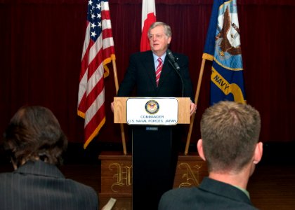 US Navy 061024-N-2716P-003 U.S. Ambassador to Japan, Thomas Schieffer, speaks to assembled officers, civilians, and Japanese officials during the Executive Forum Dinner held at the Officer's Club at Commander Fleet Activities Y