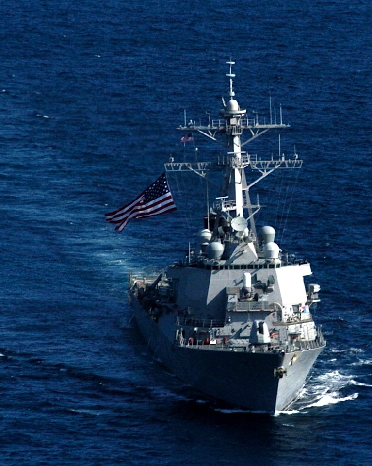 US Navy 061020-N-5067K-009 Guided-missile destroyer USS Stethem (DDG 63) sails in a combined formation during an amphibious exercise with Essex Amphibious Ready Group