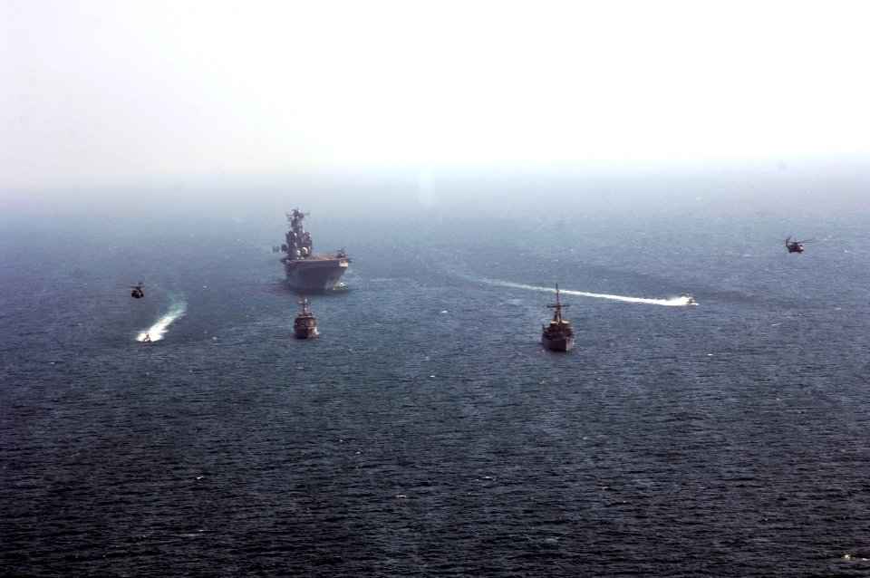US Navy 061107-N-5555T-004 HM-53E Sea Dragon helicopters from Helicopter Mine Countermeasure Squadron One Five (HM-15) demonstrate the mine sweeping capabilities of the Navy's MK-105 Magnetic Influence System