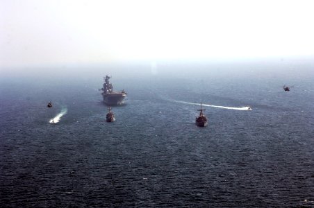 US Navy 061107-N-5555T-004 HM-53E Sea Dragon helicopters from Helicopter Mine Countermeasure Squadron One Five (HM-15) demonstrate the mine sweeping capabilities of the Navy's MK-105 Magnetic Influence System