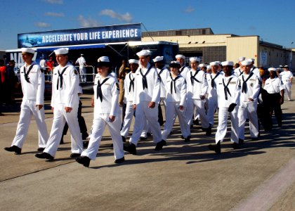 US Navy 061028-N-1810F-110 Mayport Division Naval Sea Cadets march in formation to receive their last orders prior to being released to enjoy the Naval Air Station (NAS) Jacksonville 2006 Air Show