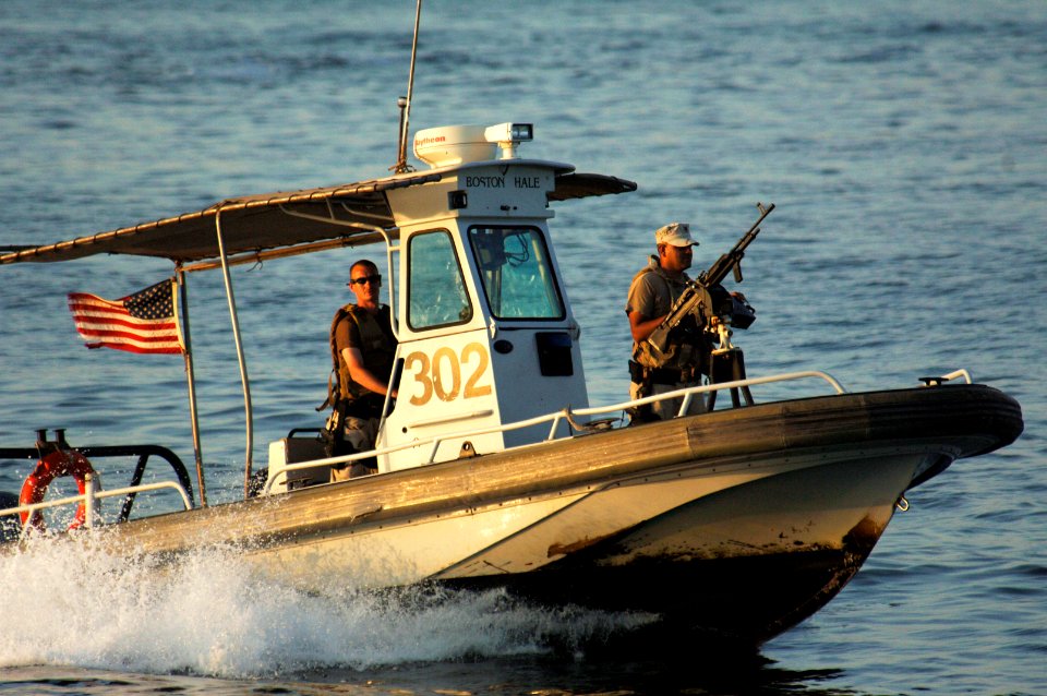 US Navy 061030-N-8148A-034 A harbor patrol boat unit from Naval Security Force Bahrain accelerates to a full speed during a patrol mission