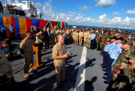 US Navy 071012-N-8704K-028 Chief of Naval Operations (CNO) Adm. Gary Roughead speaks to the crew of the hospital ship USNS Comfort (T-AH 20) photo