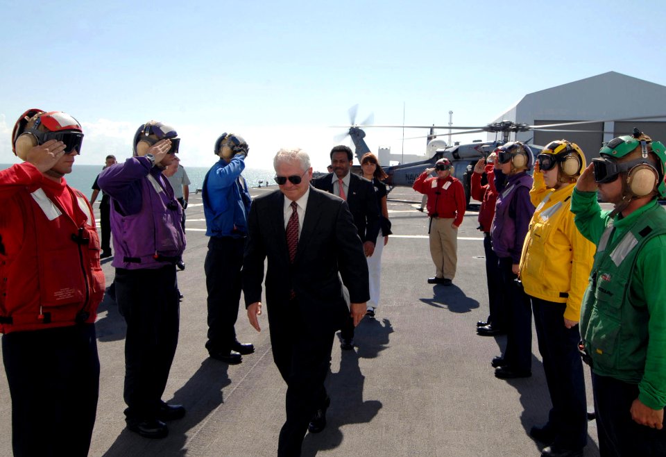 US Navy 071006-N-0194K-002 Secretary of Defense Robert M. Gates arrives aboard USNS Comfort