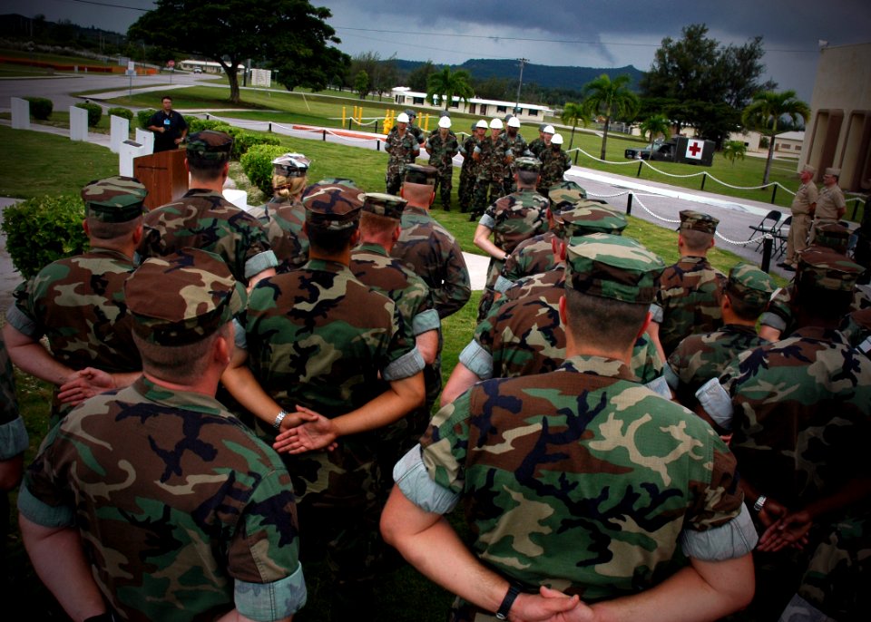 US Navy 071012-N-7367K-020 U.S. Naval Mobile Construction Battalion (NMCB) 4 prepares to turn over Camp Covington to NMCB-1, top, on board Naval Base Guam