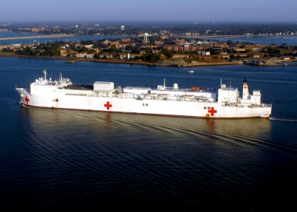 US Navy 071015-N-6278K-184 Military Sealift Command (MSC) hospital ship USNS Comfort (T-AH 20) arrives at Naval Station Norfolk after a four-month humanitarian deployment to 12 countries in Latin America and the Caribbean
