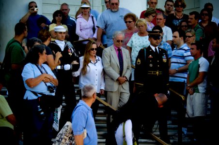 US Navy 071021-N-5319A-050 Daniel and Maureen Murphy, the parents of Navy SEAL Lt. Michael Murphy, walk down the steps at the Tomb of the Unknowns at Arlington National Cemetery