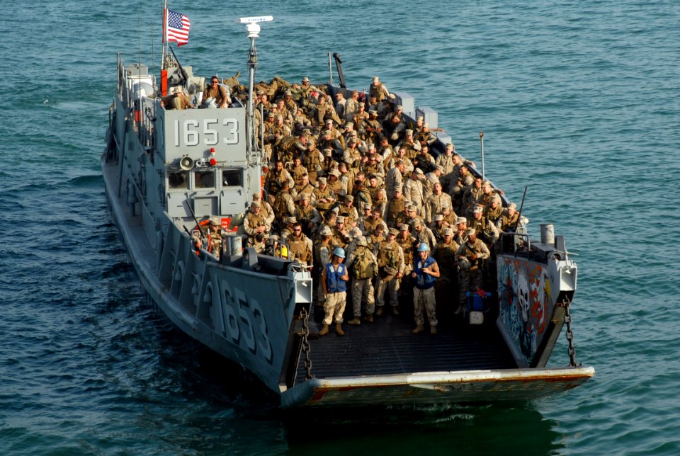 US Navy 071013-N-5307M-031 Landing Craft Unit 1653, attached to Marine Expeditionary Unit 22, prepares to embark aboard dock landing ship USS Gunston Hall (LSD 44)