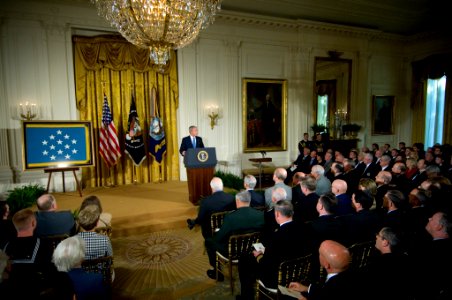 US Navy 071022-N-5319A-055 President George W. Bush delivers his remarks during the Medal of Honor ceremony recognizing the actions of Navy SEAL Lt. Michael Murphy