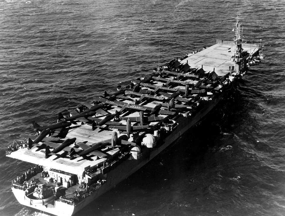 USS Cape Esperance (CVE-88) transporting aircraft to Korea c1951