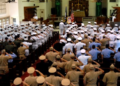 US Navy 071025-N-3013W-003 Friends, family and shipmates pay respects at the memorial service for Senior Chief Aviation Warfare Systems Operator Todd Ethington