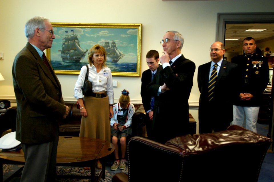 US Navy 071023-N-5319A-136 Deputy Secretary of Defense, the Honorable Gordon England meets with the family of Navy SEAL Lt. Michael Murphy during their tour of the Pentagon before a ceremony to unveil Lt. Murphy's name in