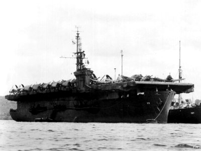 USS Cape Esperance (CVE-88) at anchor c1945