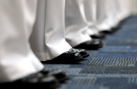US Navy 090626-N-5328N-018 Center for Information Dominance (CID) Corry Station Sailors man the rails of the second deck at the National Museum of Naval Aviation at Naval Air Station Pensacola during a change of command ceremon